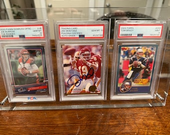 Football Legends Display: Tom Brady, Joe Montana Auto, Joe Burrow PSA 10 Acrylic Case, sports card collector, gift idea