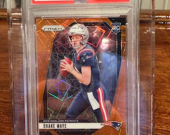 2024 Prizm Drake Maye Rookie Card PSA 9 Laser Prizm Display | Patriots QB RC Slab in Acrylic Stand | Sports Card Display Gift