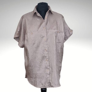 Stunning Bronze Metallic Women&#39;s Short Sleeve Button Up Blouse Size UK 14