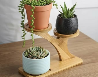 Soporte para plantas de bambú/ Organizador de escritorio minimalista/ Almacenamiento para el hogar o la oficina