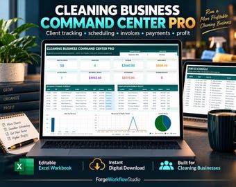 Cleaning Business Excel Command Center, Job Tracker, Cash Flow Dashboard (Digital Download)