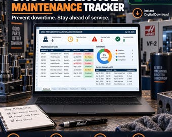 CNC Preventive Maintenance Tracker, Excel Template for Machine Shops