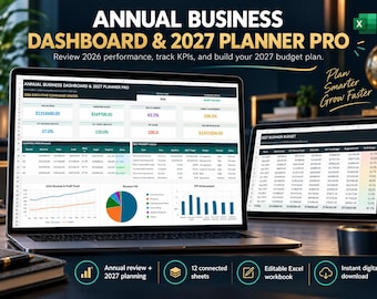 Small Business Spreadsheet 2027 | KPI Dashboard, Annual Budget, Goals & Business Planner Excel Template