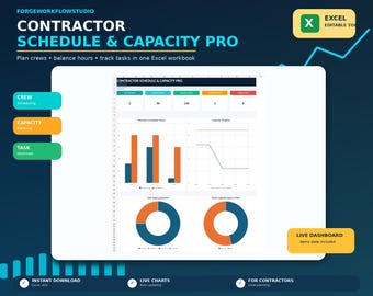 Contractor Schedule Excel Template | Crew Capacity Planner, Task Tracker & Weekly Workload Dashboard