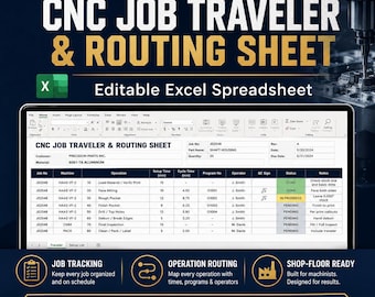 CNC Job Traveler and Routing Sheet, Excel Production Tracking Template