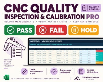 CNC Quality Inspection Excel Template, Gauge Calibration Tracker and NCR Log