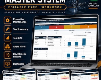 CNC Maintenance Management System, Excel Service Schedule and Machine Tracker