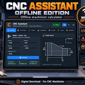 CNC Assistant Offline Web App | Maskinistkalkylator, G-kodcykler, hastigheter och matningar, svarvgeometriverktyg