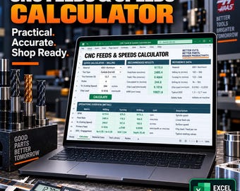 CNC Feeds & Speeds Calculator, Metric Excel Tool for Milling Turning Drilling