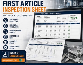 CNC First Article Inspection Sheet, Automatic PASS FAIL Excel Template