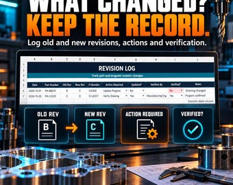 CNC Program Revision Database Excel Template, O-Number Register, Part Map (Digital Download)