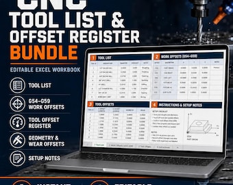 CNC Tool List & Offset Register Bundle, Editable Excel Workbook (Digital Download)
