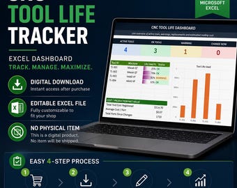 CNC Tool Life Tracker | Editable Excel Spreadsheet | Tool Usage, Change History & Cost Tracking