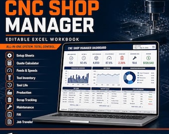 CNC Machine Shop Excel Bundle, Machinist Templates for Planning Maintenance and Inspection