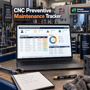 CNC Preventive Maintenance Tracker | Editable Excel Spreadsheet | Machine Maintenance Schedule & Log