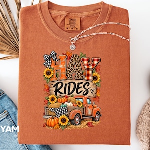 Hay Rides Fall Shirt, Pumpkin Patch Tee, Rustic Farmhouse Autumn Shirt, Vintage Truck Fall Tee, Country Harvest Graphic Gift