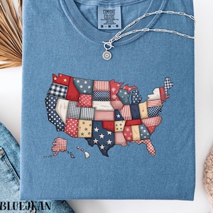 Patriotic USA Patchwork Shirt, American Flag Map Tee, Vintage America Graphic Shirt, Fourth of July Shirt, Americana Patchwork Tee