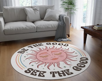 Be The Good See The Good Sun Illustration Runder Teppich | Boho himmlischen Dekor