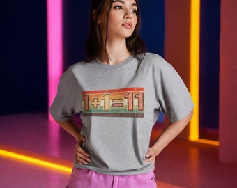 Vintage 1 + 1 = 11 Grafik-T-Shirt, lustiges Mathe-Shirt, Retro ästhetisches T-Shirt, Geschenk für Geeks