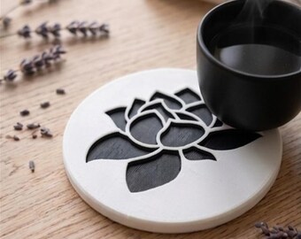 STL & 3MF 3D Print File Coaster Set | 2 Floral Designs | Includes Stand/Holder | Multi-Color Optimized | Small Business License