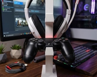 STL File: Dual Controller & Headset Stand | 3D Print Template | Gaming Setup Organizer | Digital Download