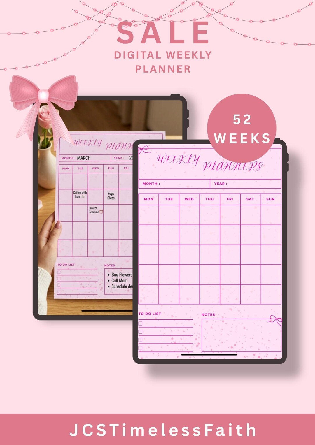 Pink Digital Weekly Planner | 2026 Goodnotes Daily Monthly (digital ...