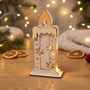Lys upp träljus SVG, laserskuren vinterlampa-fil, glödande snöflinga julljusdekor, semesternattlampa DXF, Glowforge-vektor