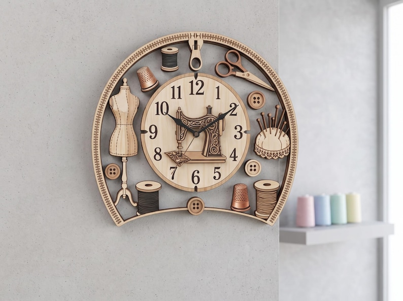 Sewing Machine Clock SVG, Layered Laser Cut File, Vintage Seamstress ...