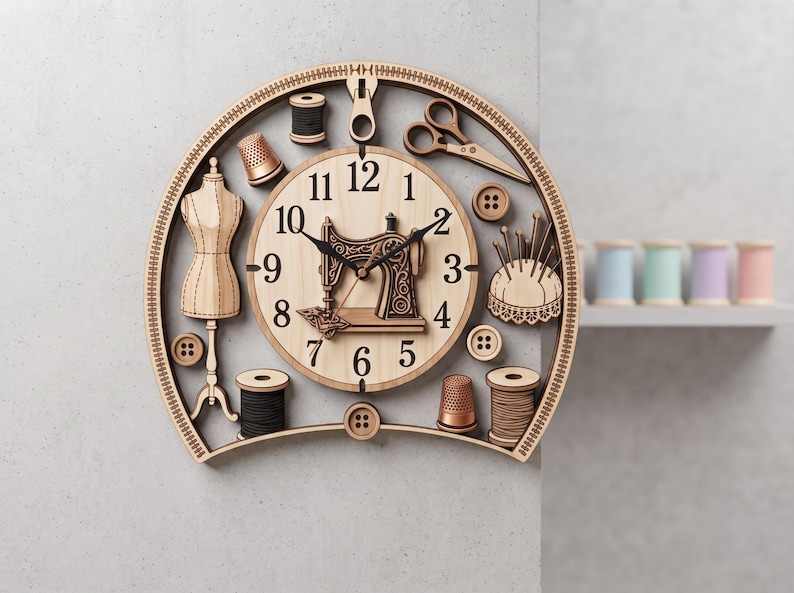 Sewing Machine Clock SVG, Layered Laser Cut File, Vintage Seamstress ...