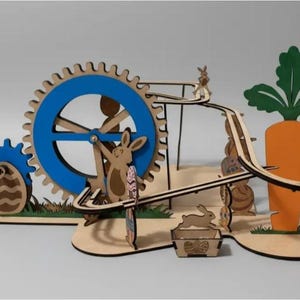 Easter Marble Run Kinetic Sculpture, Mechanical Hand-Crank Wooden Toy (SVG Download)