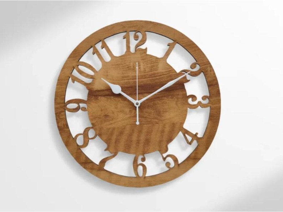Modern Open Number Wood Wall Clock, Geometric Nordic Home Decor (SVG ...