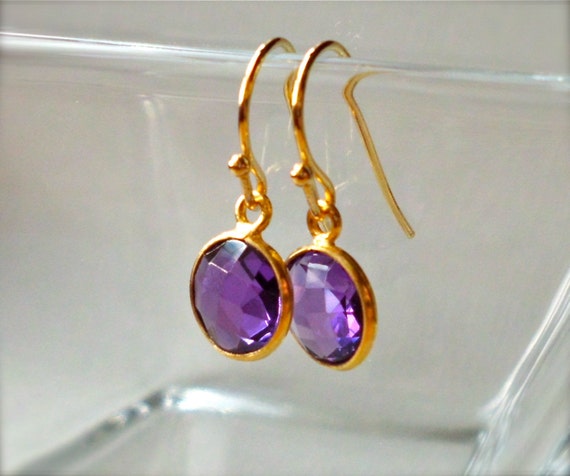 Amethyst Earrings Gold Earrings Natural Gemstones Bezel Set | Etsy