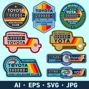 Toyota truck pick up stickers SVG bundle. High mileage club badges. Half way to the moon decals labels set. Digital Download.