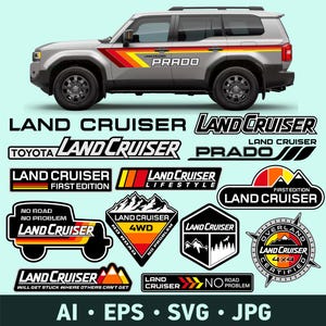 Toyota Land Cruiser prado crossover door body stripe decals design SVG bundle. Off road 4wd 4x4 suv badges stickers set. Digital Download.