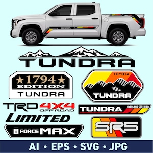 Toyota Tundra truck pick up off road stripe decal SVG bundle. Platinum sr5 trd pro edition badges bedside stickers set. Digital Download.