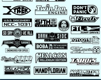 Sci-fi fantasy car emblems SVG Bundle. Movie blockbuster badge sticker decal vinyl. Cricut silhouette cut. Digital download
