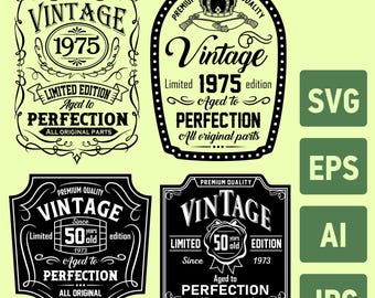 Birthday Vintage label Svg bundle. Gift print design. Whiskey bourbon stickers. Set of numbers for customize. Digital instant download.