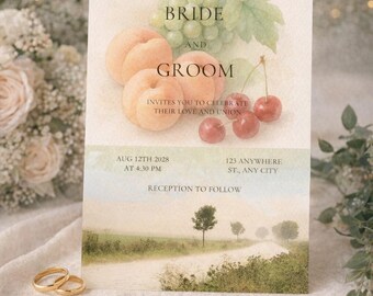 Soft Watercolor Fruit Wedding Invitation – Rustic Countryside Summer Invite template
