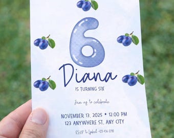 Six Grapes Birthday Invitation — Botanical Digital Template