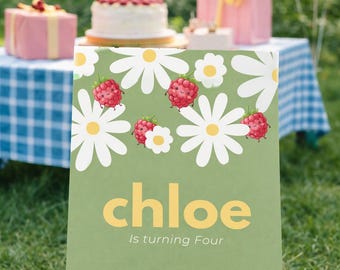Raspberry & Daisy Birthday Invitation | Floral Digital Template