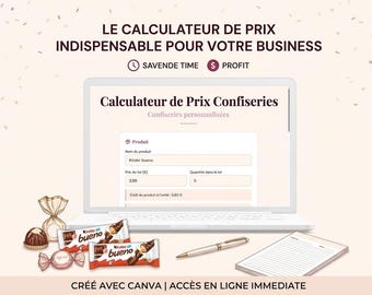 Personalisierter Süßwaren-Preisrechner • Interaktives Online-Tool • Unbegrenzter Zugriff über Canva • Video-Tutorial inklusive