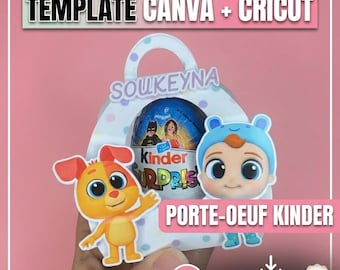 Plantilla para portahuevos Kinder Sorpresa de Canva: Plantilla para bolsa de regalo personalizada, compatible con Cricut Cutter, Loklik, incluye videotutorial y kit de cumpleaños.