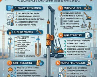 RC杭 正方形 400 x 400 杭打ち工法（DDハンマー使用）