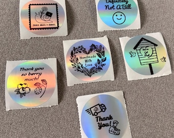 Pegatinas postales holográficas - Hechas a mano, Gracias, Correo postal, Tienes correo