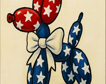 Patriotic Balloon Dog Paint Party Kit, Preprinted Canvas, Beginner Friendly
