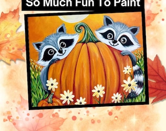 Raccoon Paint Kit, Prepainted Canvas, Acrylic Paint, Brushes, Palette, Instructions, Tip Sheet, Sample Photo