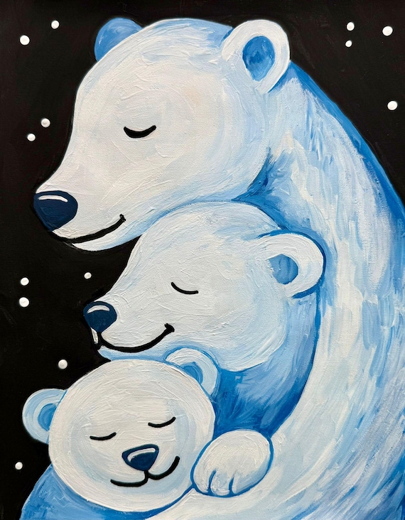 Polar Bear Paint Kit, Preprinted Canvas, Acrylic Paint, Brushes, Disposable Apron, Sample Photo, Tip Sheet, Instructions