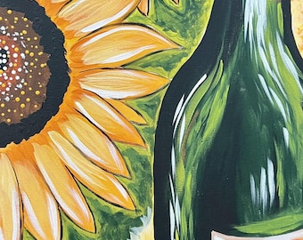 Paint Party Kit: Sunflower and Wine Canvas, Acrylic Paints, Brushes, Instructions Included