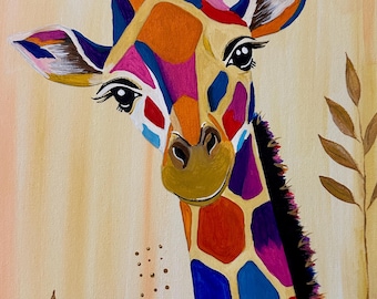 Modern Giraffe Paint Kit, Acrylic Paints, Brushes, Instructions Included, Beginner Friendly Canvas Art