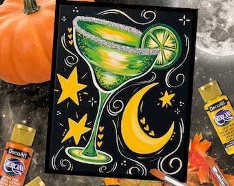 Margarita Madness Paint Kit, Preprinted Canvas, Acrylic Paints, Brushes, Instructions